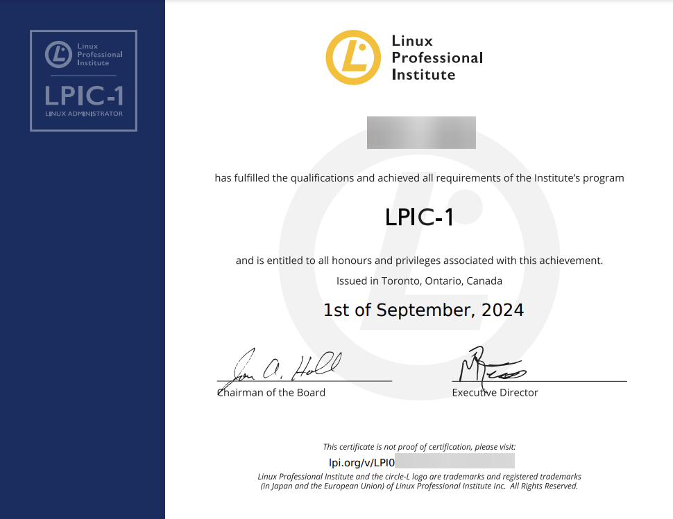 LPIC Lv1 Certificate