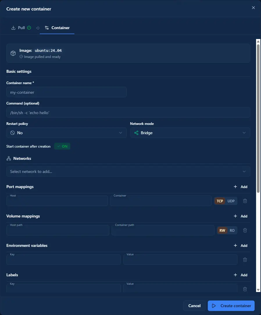Container Setting Modal
